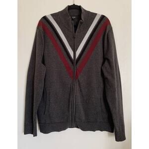 Grey and Red Alfani Cotton Full Zip Up Sweater XL